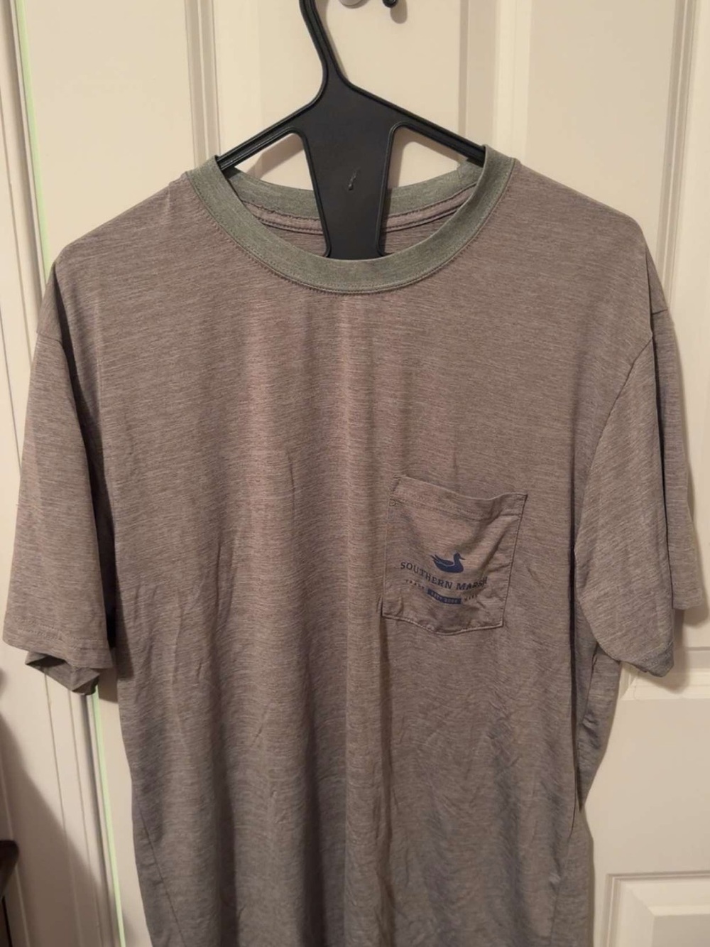 Southern Marsh Heather Gray Tee with Olive Trim